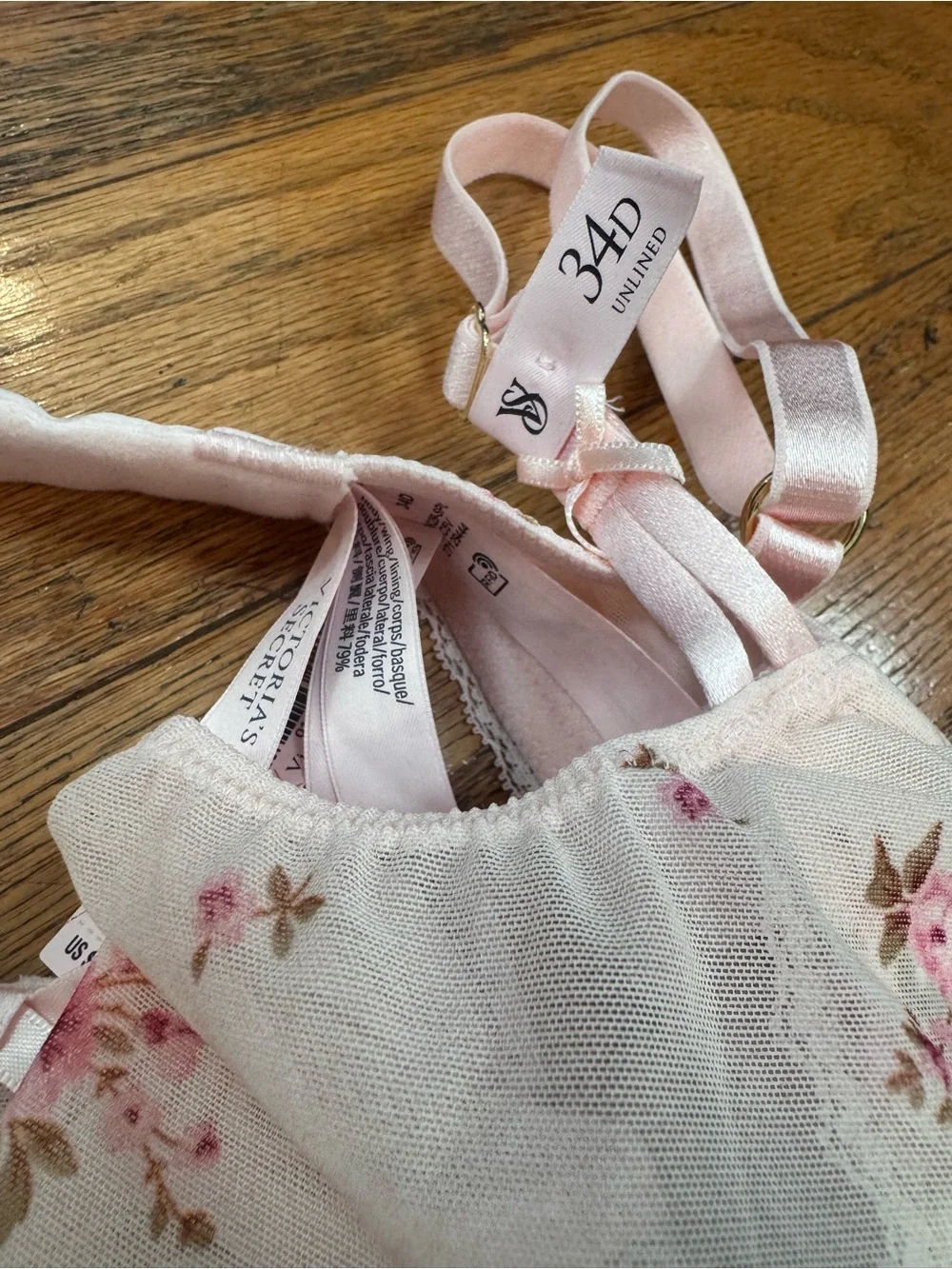 Victoria's Secret Pale Pink Floral Sheer Lace Bra & Bikini Set